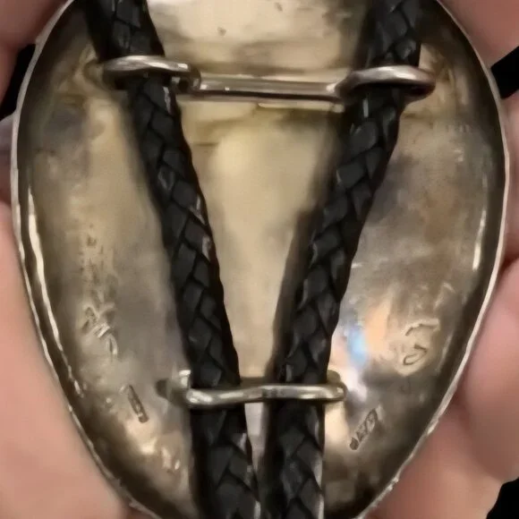 Vintage sterling silver and turquoise Native American bolo tie by Raymond Yazzie - Picture 4 of 8